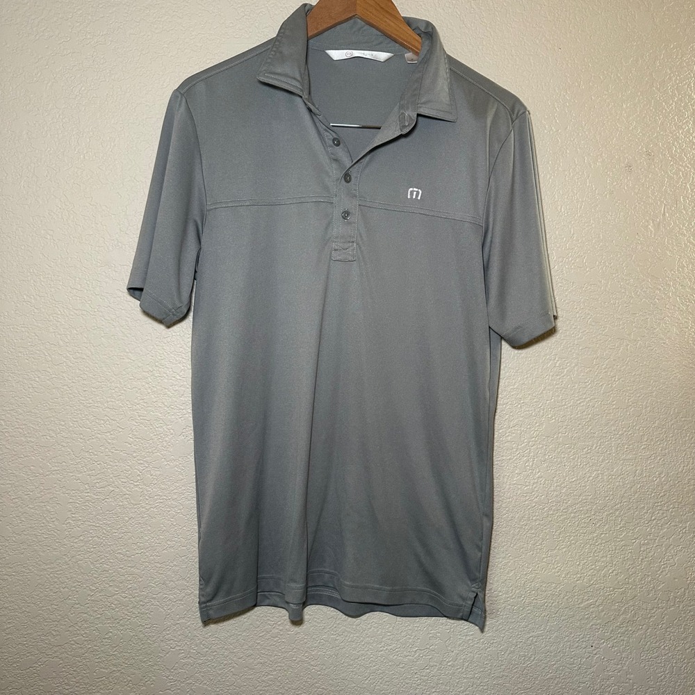 Travis Mathew Mens Medium Button Polo Shirt Solid Gray Golf Performance Stretch